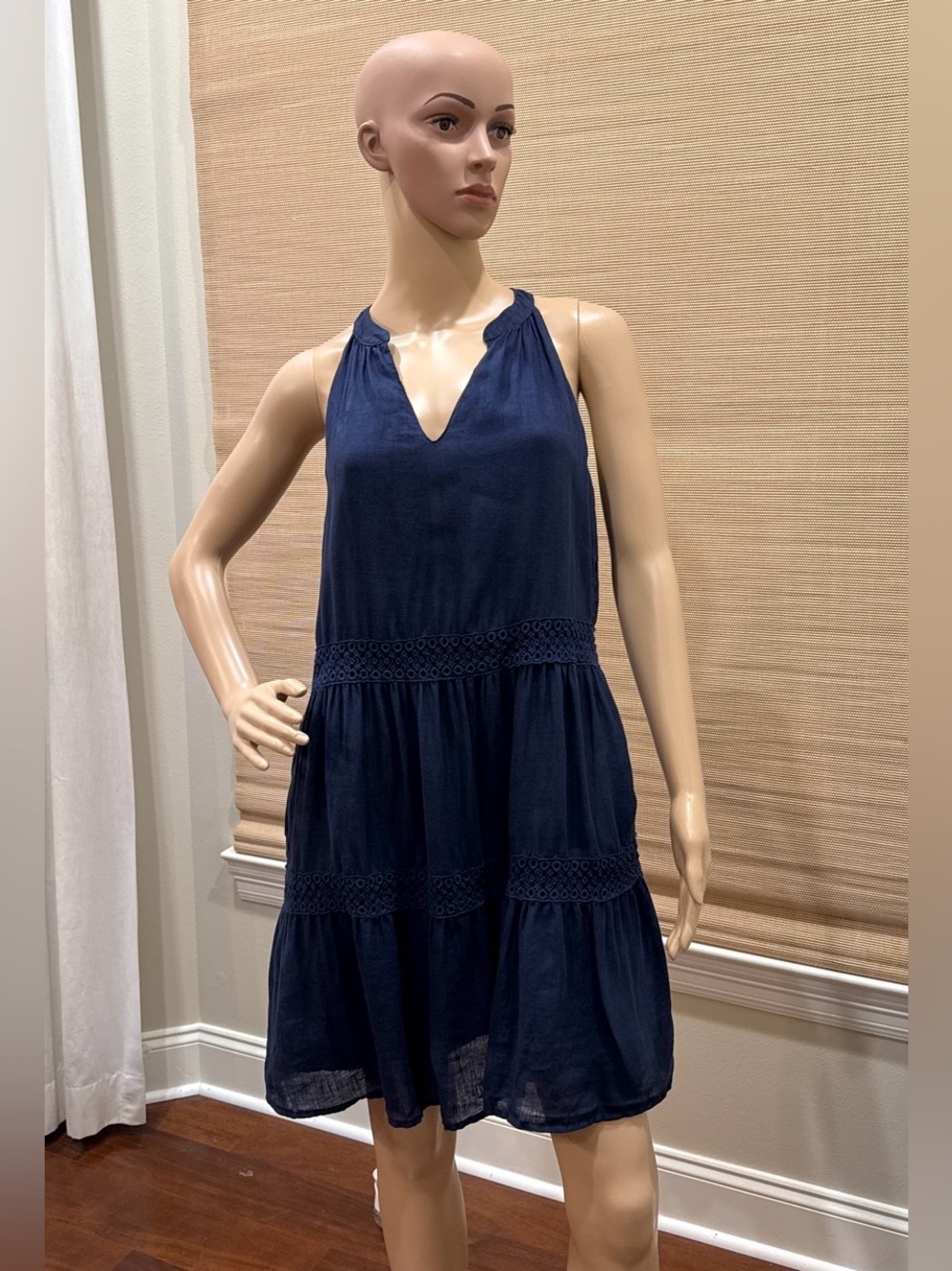 Maven West Navy Sleeveless Tiered V-Neck Mini Dress